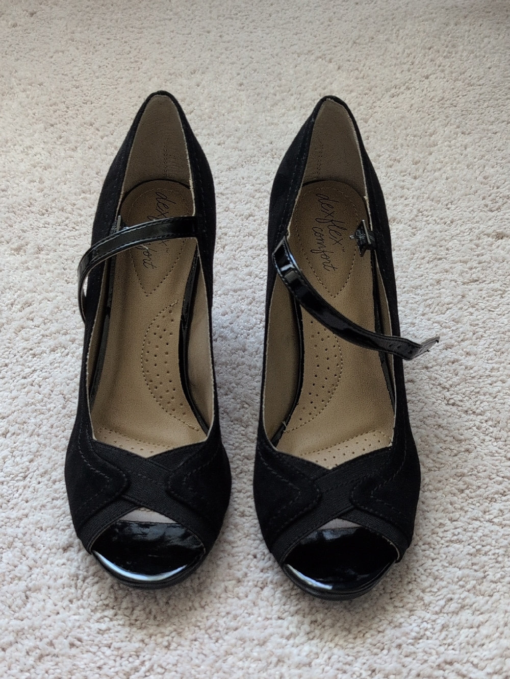 Dexflex Comfort Mary Jane Black Peep-Toe Pumps - Comfort Insole Size 8.5